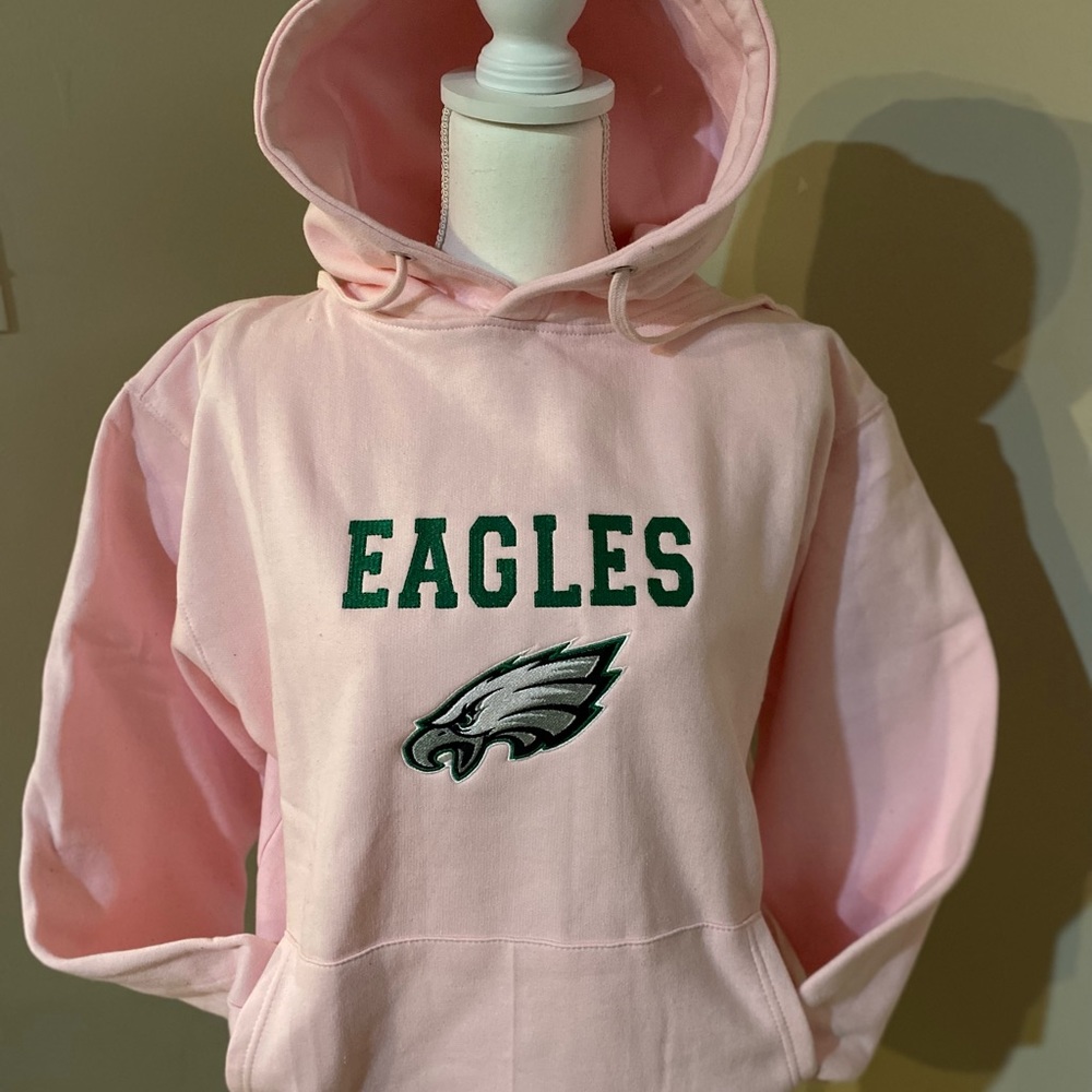 Adult Unisex Pink Eagles Embroidered Hood and Chest Pullover Sweatshirt